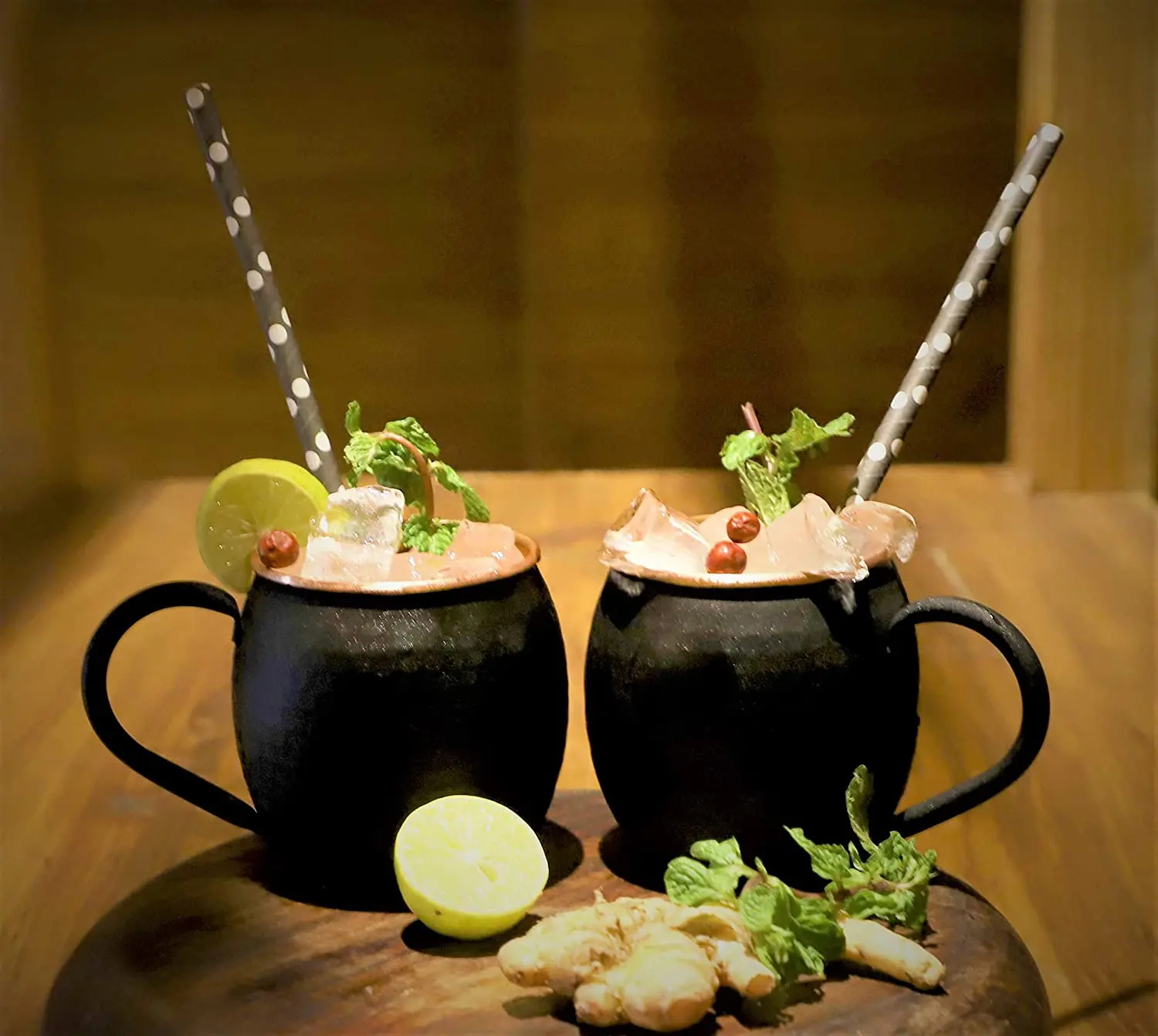 Black Matte Moscow Mule Copper Cups and Mugs with Rose Gold Copper Rims finish for Drink Purpose BY KSN