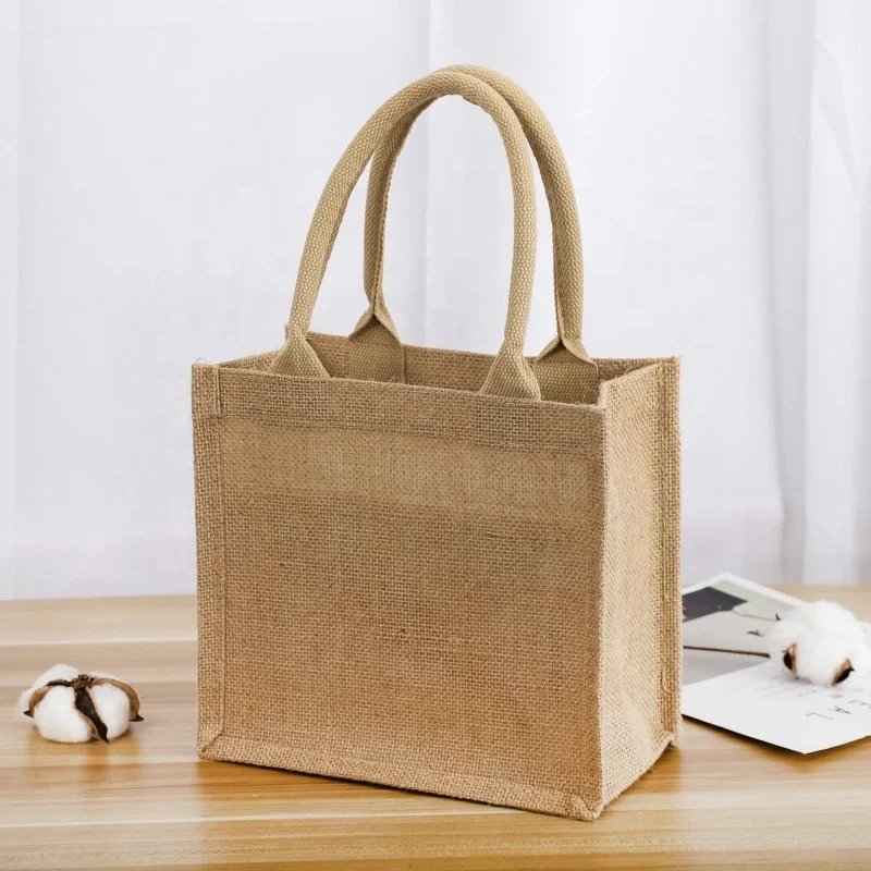 Reusable Online Large Grocery Tote Bags Burlap Beach Jute Tote Shopping Bag for Women With Handles