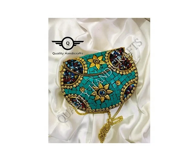 2021 Hot Selling Women Summer Beach Mosaic Metal Round Hand Handbag / Clutch Bag /ladies purse