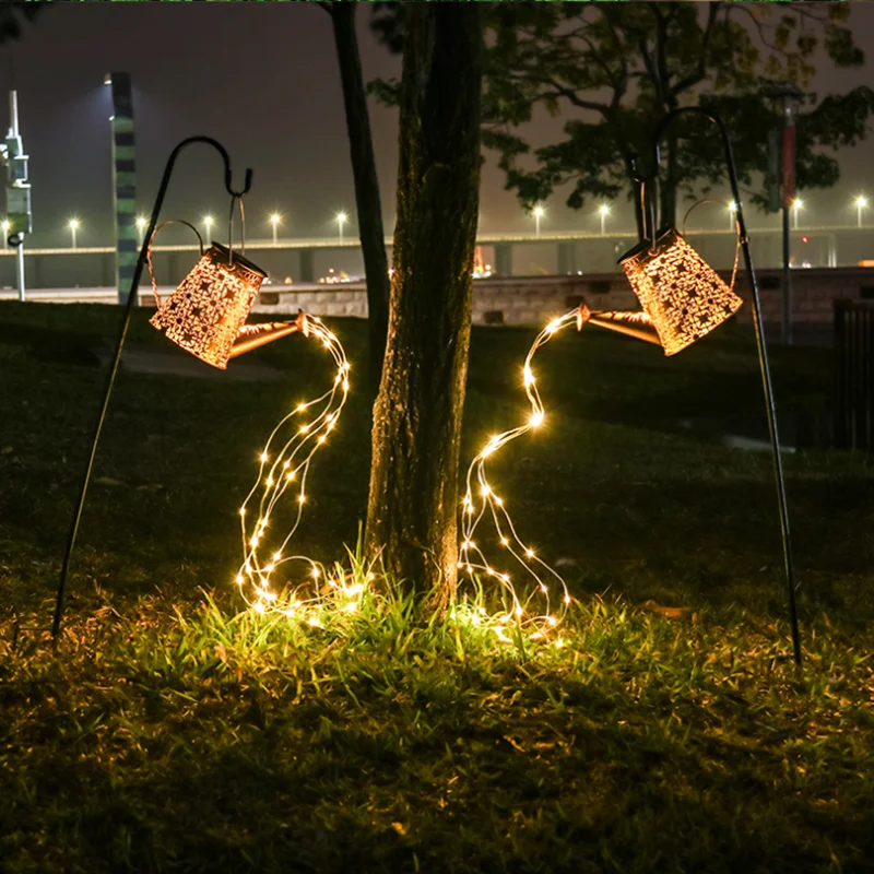 Outdoor waterproof decorative landscape DIY metal watering can led light with stake