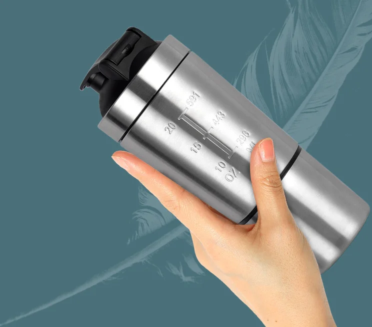 Stainless Steel Shaker with Built-In Mixing Lid & Mixer Ball,Premium Shaker Bottle with Twist Storage Compartment Cup