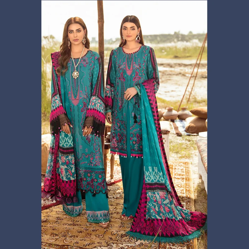 wholesale High Quality girls Printed Pakistani linen dress shalwar kameez with shawl for winter season