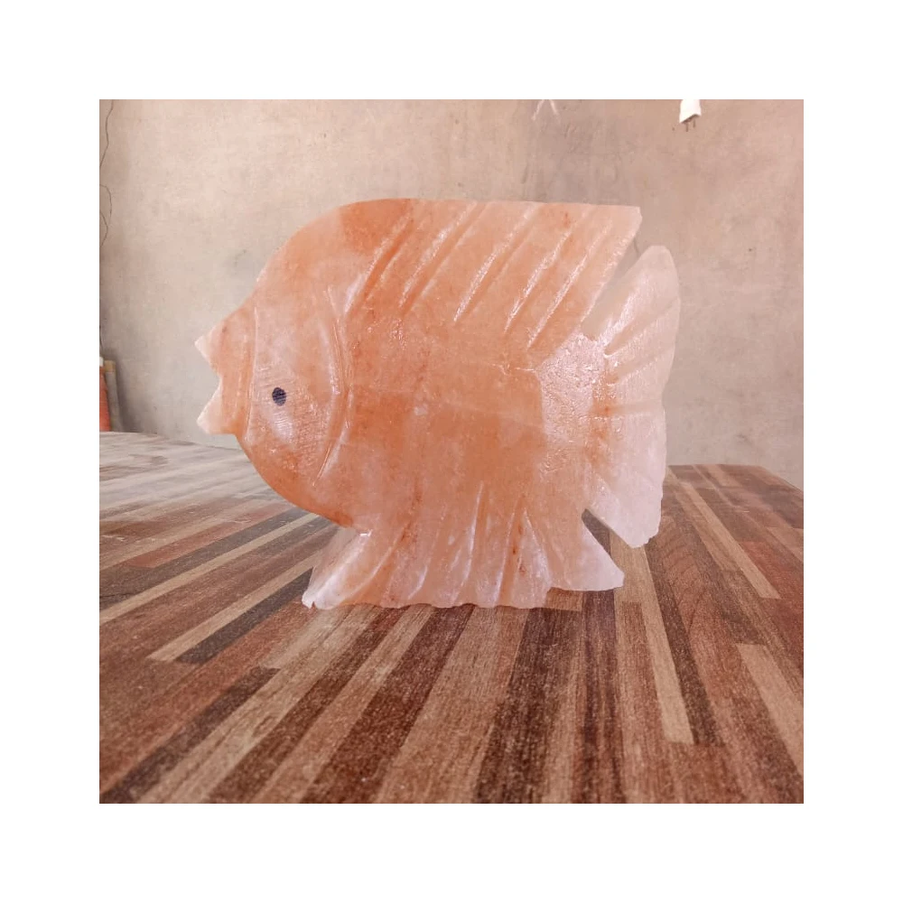 Himalayan Pink Animal-Shaped Fish Salt Lamp with Wood Base Carved Decoration by Impex Pakistan