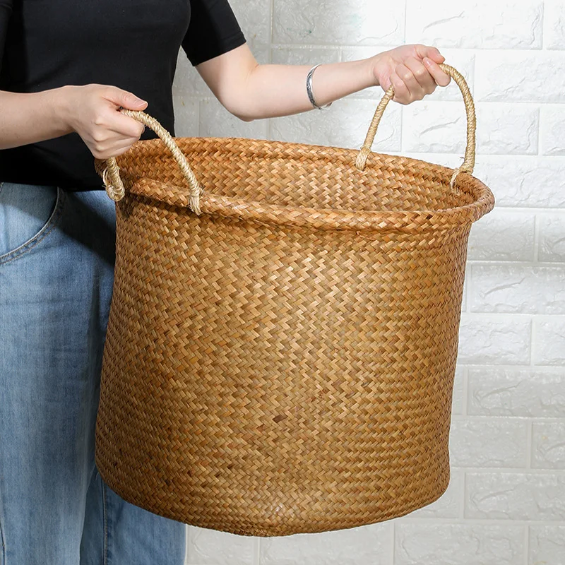Straw Storage Laundry Basket Clothing Basket Handmade Wicker Storage Blanket Organizer Bin Bath basket