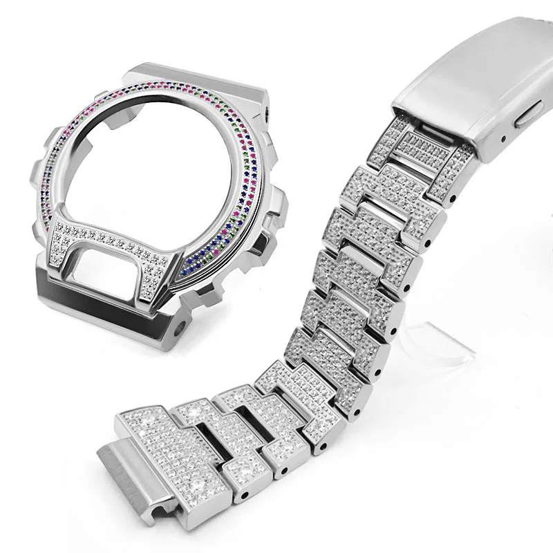 G SHOCK DW6900 Bling bling diamond case strap stainless steel watchband series and  frame metal case bracelet modification