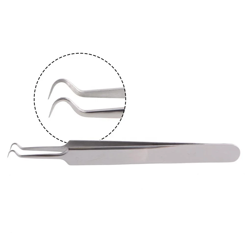 High Quality Stainless Steel OEM Private Label Silver Color Professional Use Hook Tip Needle Acne Extractor Tweezers