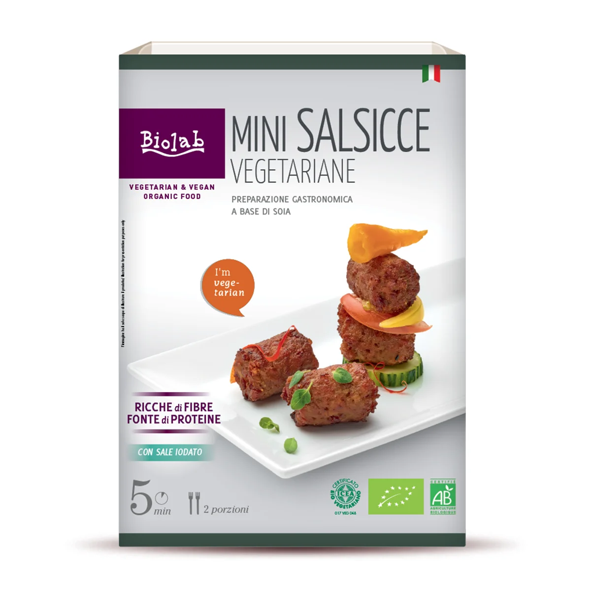 
VEGETARIAN SAUSAGES, Biolab, organic made in Italy, 160 grams 
