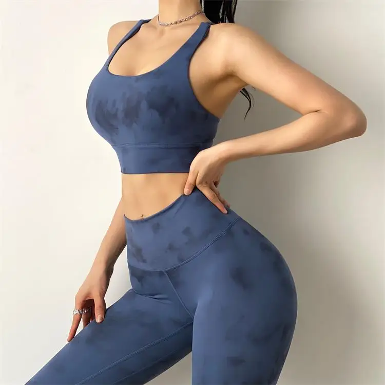 custom logo yoga fitness workout sets fade sports bra and legging tie dye set gym tights jogging  yoga set