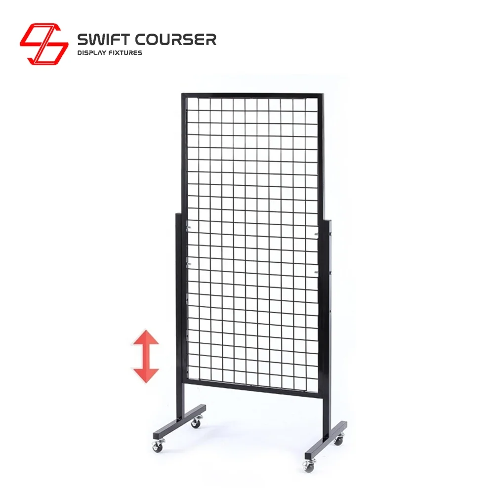 Wire mesh panel black metal rack floor bag grid spinner display for retail store