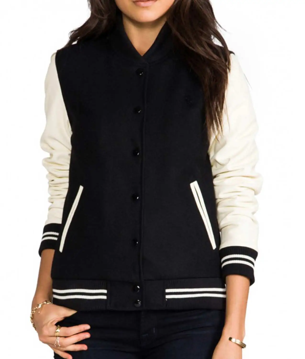 Customize Best Quality New style White Color sleeve Varsity Letterman Jacket Embroidered for Women and Adults Girls