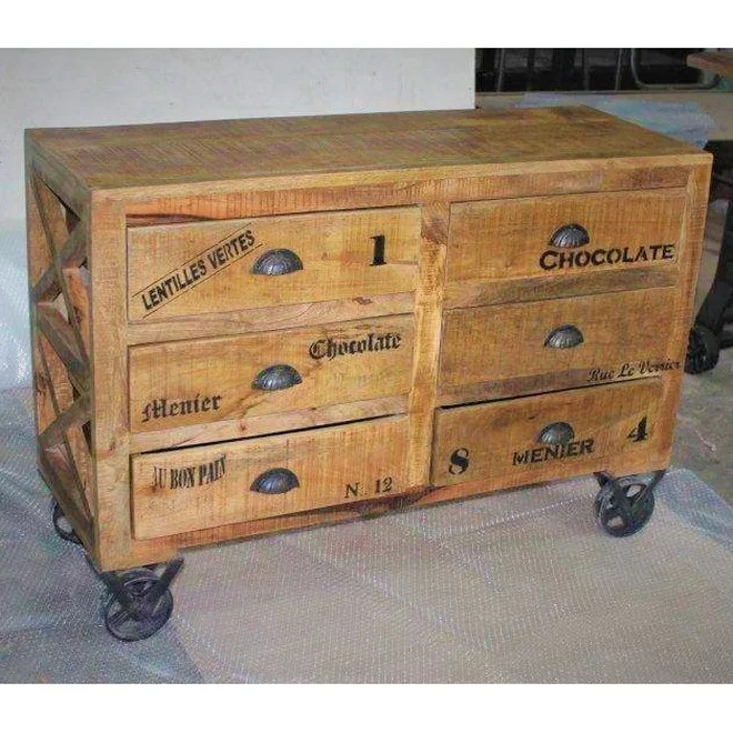 VINTAGE WOODEN CABINET, HOME LIVING ROOM 6 DRAWERS CABINET