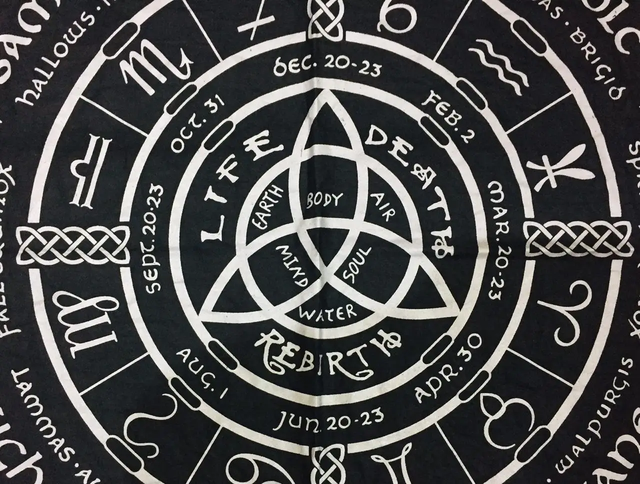 Pagan Wheel Altar Cloth Alter Cotton Fabric Handmade Alter Witchery Home Decor Black Silver