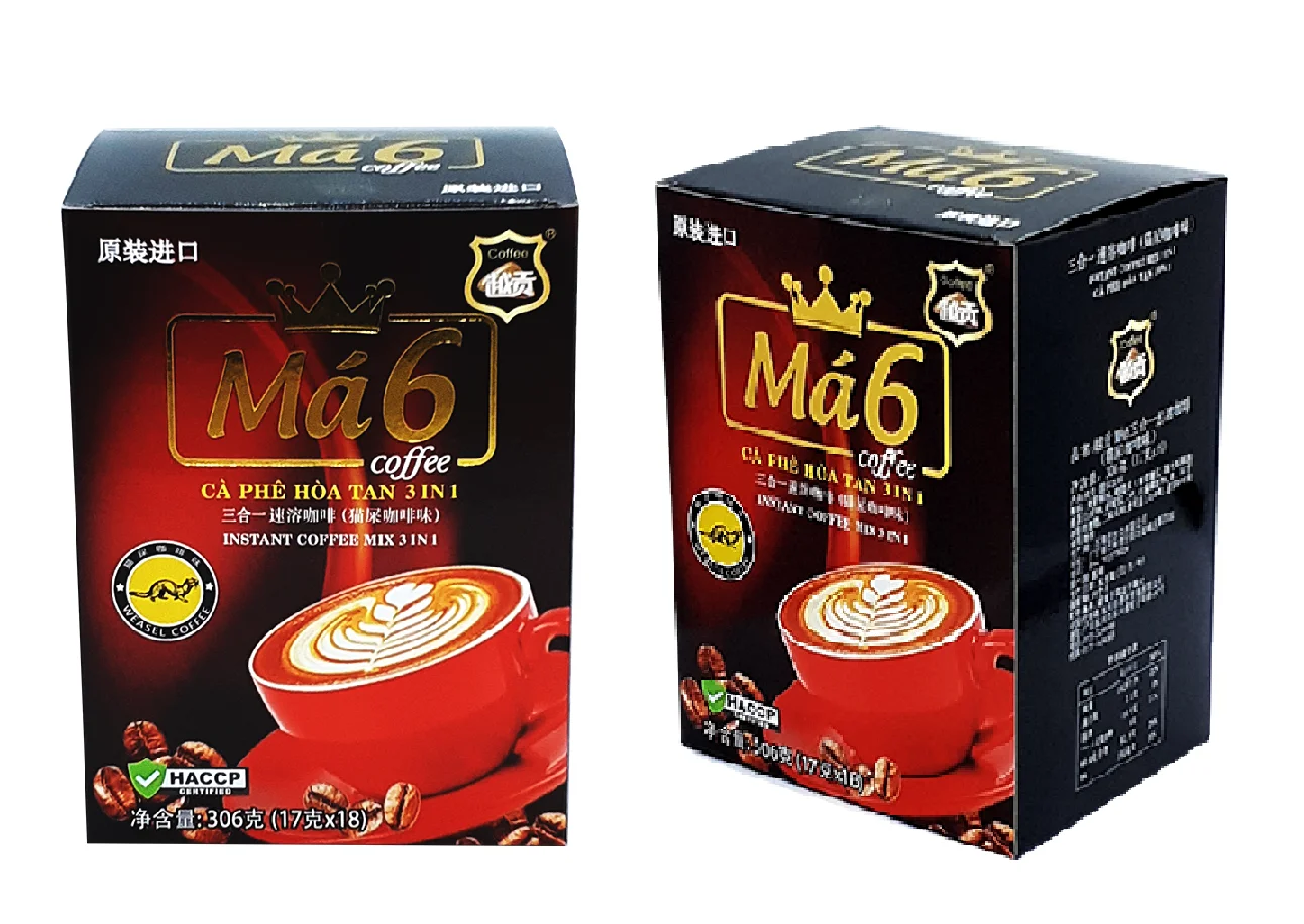 OEM Premium Quality Sweet Caffeinated Box No Preservatives Weasel Aroma Ma 6 INSTANT COFFEE 3IN1 From Vietnam