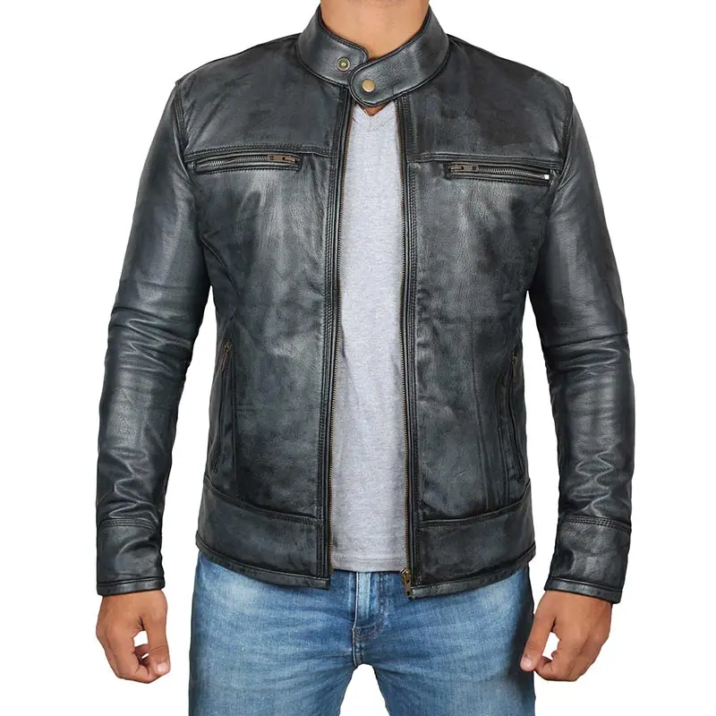 Новинка 2021 мужская повседневная приталенная мотоциклетная козья кожа с воротником-стойкой из воловьей козьей кожи