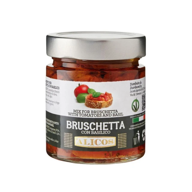 Made in Italy ready to eat  jar food mix for bruschetta with fresh tomato and basil sauces for seasoning
