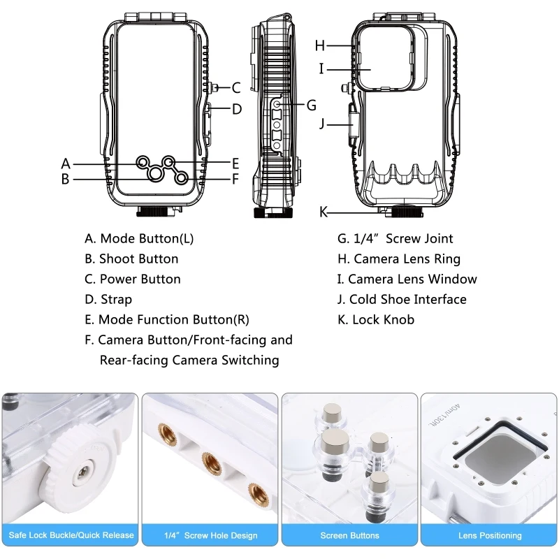 40m/130ft Waterproof Diving Case for iPhone 12 Pro Max, Photo Video Taking Underwater Housing Cover