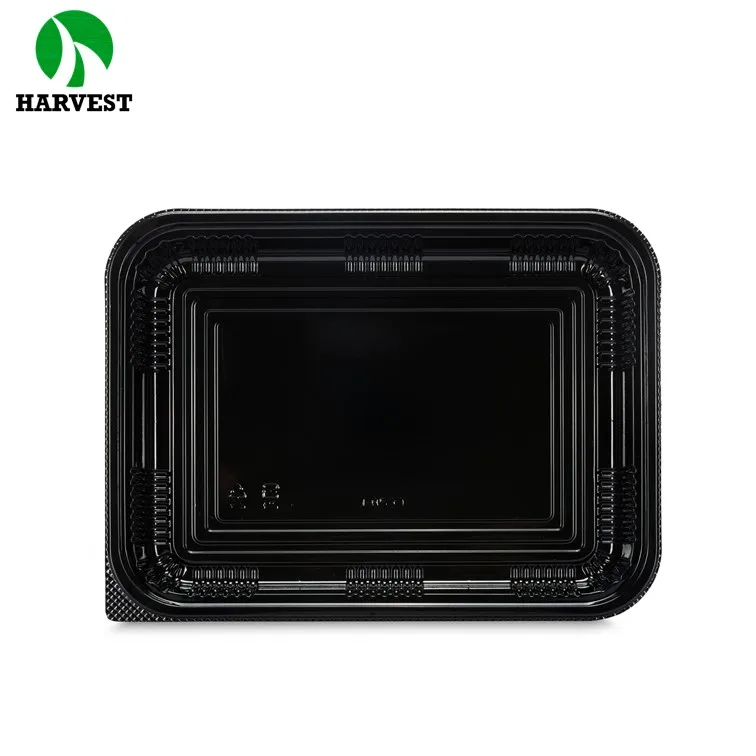 Harvest J-85 Rectangular Disposable Black Plastic Sushi To Go Box