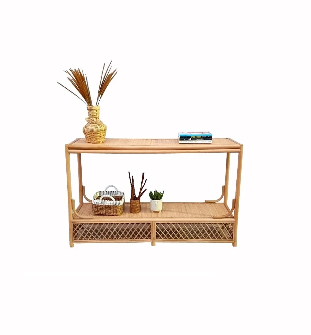 Hand Woven Mid Century Folded Natural Color Rattan Plywood Antique Kitchen Dining KANSA CONSOLE TABLE