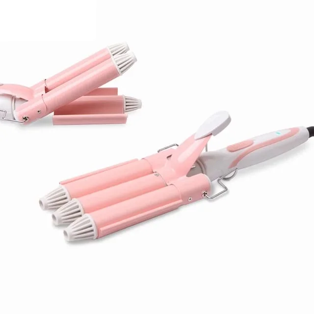 2021 Hot Selling Wholesale OEM Direct Manufacturer Three Barrel Hair Waver Straightener Curling Iron 360 Rotation Curlers LCD