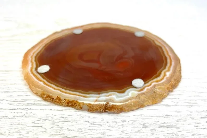 Large Amber Agate Crystal Coasters Hand-carved Rose Quartz Plate for Home Decor