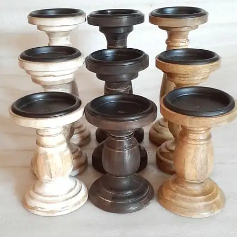 wooden candle pillar for decorate tea light wooden stand different size best 3 piece shiny polished wooden candle holder