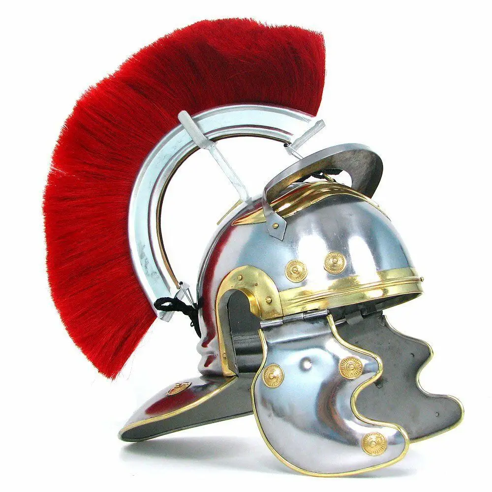 NASIR ALI NEW PROFESSIONAL ROMAN LEGION OFFICIER HELMET WITH RED PLUME ARMOUR GLADIATOR COSTUME BEAST ITEM