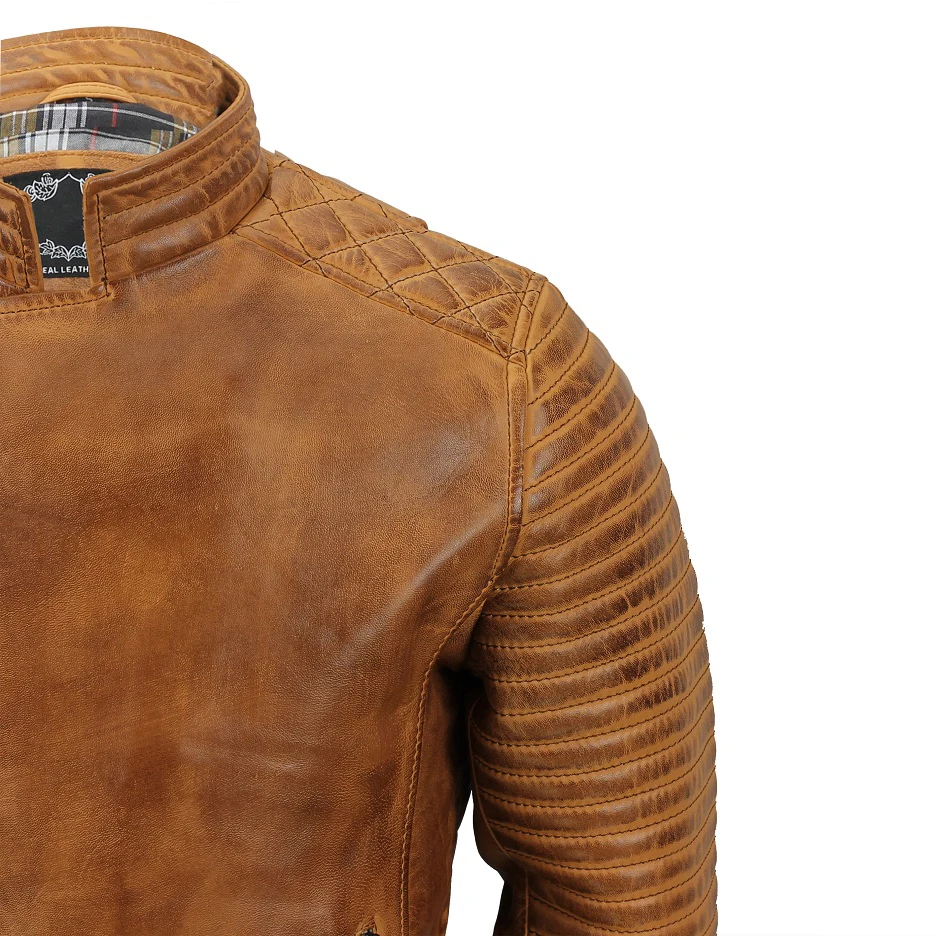 Мужская потертая мотоциклетная кожаная куртка, велосипедная куртка из натуральной кожи, Повседневная модная куртка средней длины в стиле хип-хоп, OEM