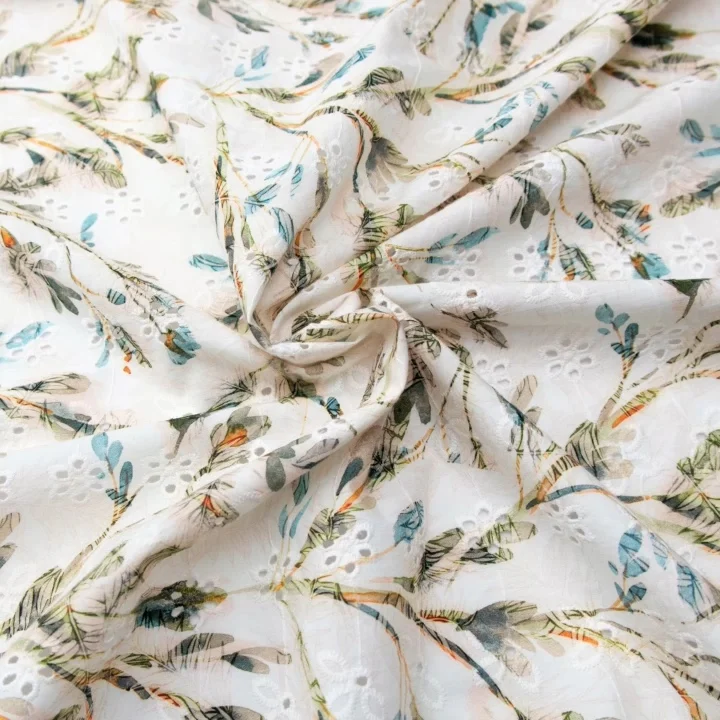 Professional Wedding Flower Schiffli Lace Printed Crystal 100% Cotton Eyelet Embroidery Fabric Kits For Border Sk