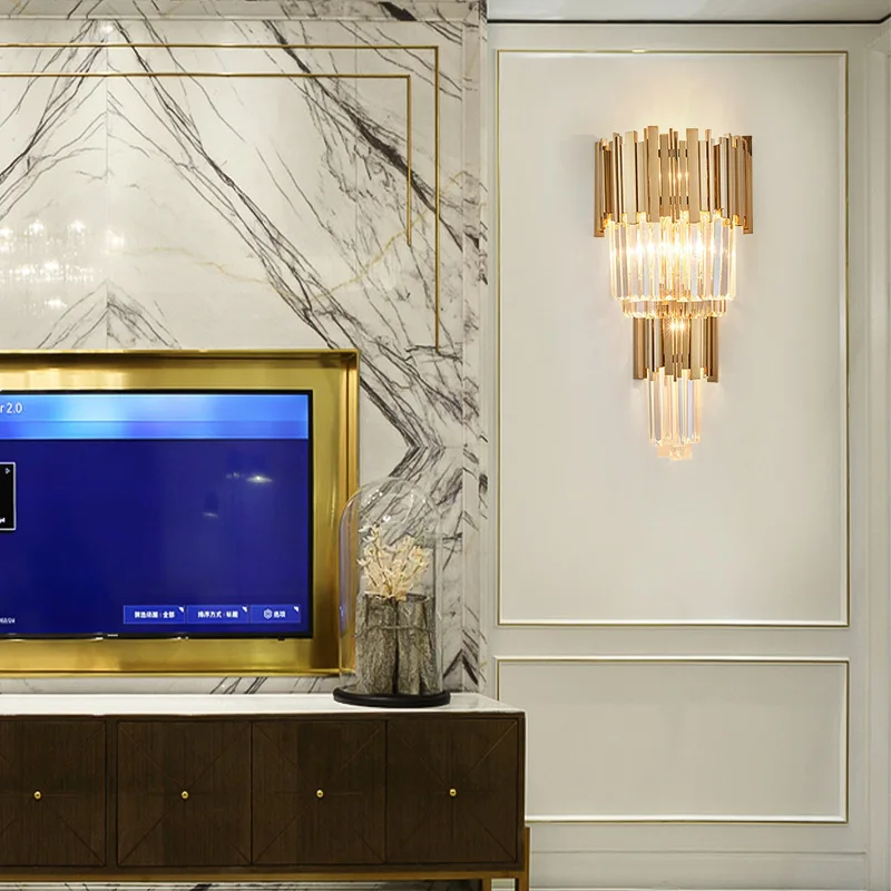 Modern Style Cylinder Wall Light Clear Glass 3 Lights Gold Wall Sconce for Living Room Bedroom Toilet Reading Room Lamp