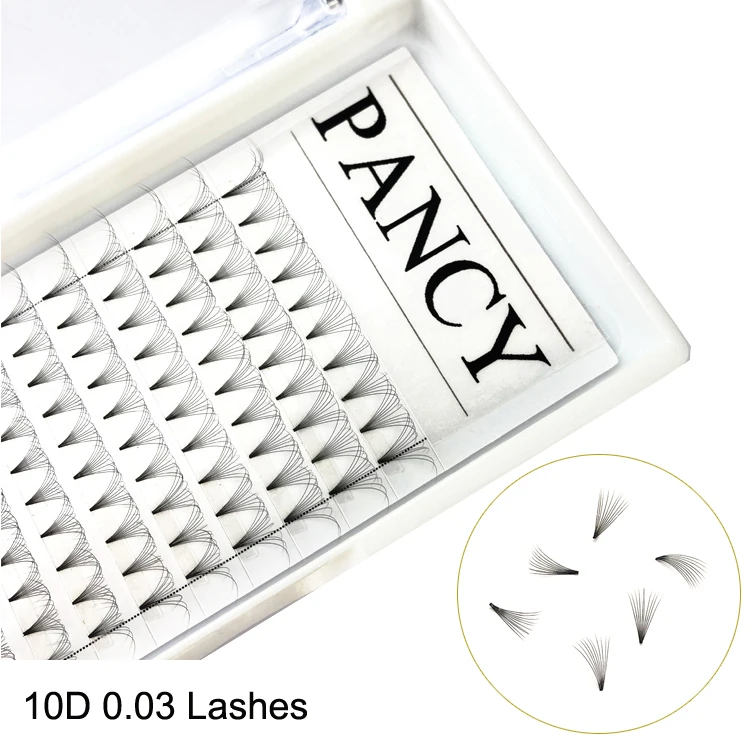 
Wholesale Short Stem D Curl Premade Volume Eyelash Extensions Heat Bonded 10D 0.03 Premade Fans Eyelash 