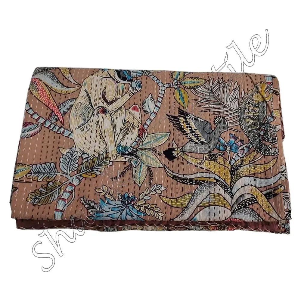 Индийское Хлопковое одеяло «обезьяна» с цветочным принтом Королевский размер гудри этническое постельное белье ручной работы стеганые одеяла двухсторонняя кровать