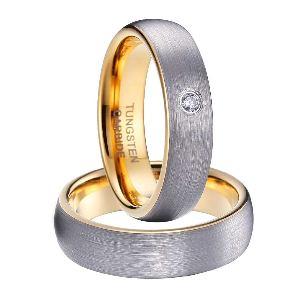 
Energinox Two Tone Customize Gold Brushed Tungsten Carbide Finger Couple Wedding Ring Jewelry 