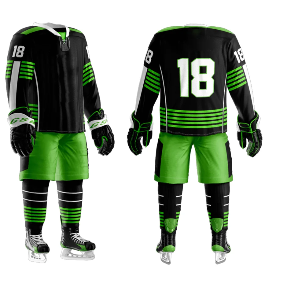 Green, Black Cool Ice Hockey Uniforms Including Jersey Socks And Pant