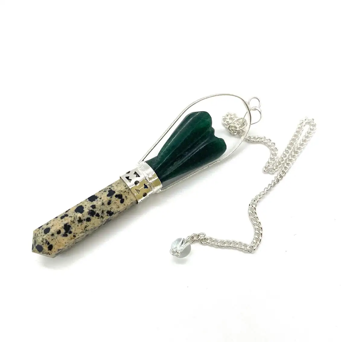 Wholesale dalmatian 7 chakra pencil dark green jade angel pendant pendulum healing crystal stone crystal jewelry