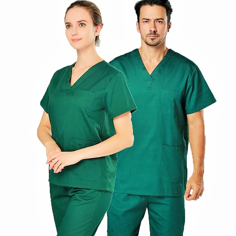 
2021 Hot Sell Multiple Colors Unisex Short-Sleeved Split Work Scrub Uniforms Sets 