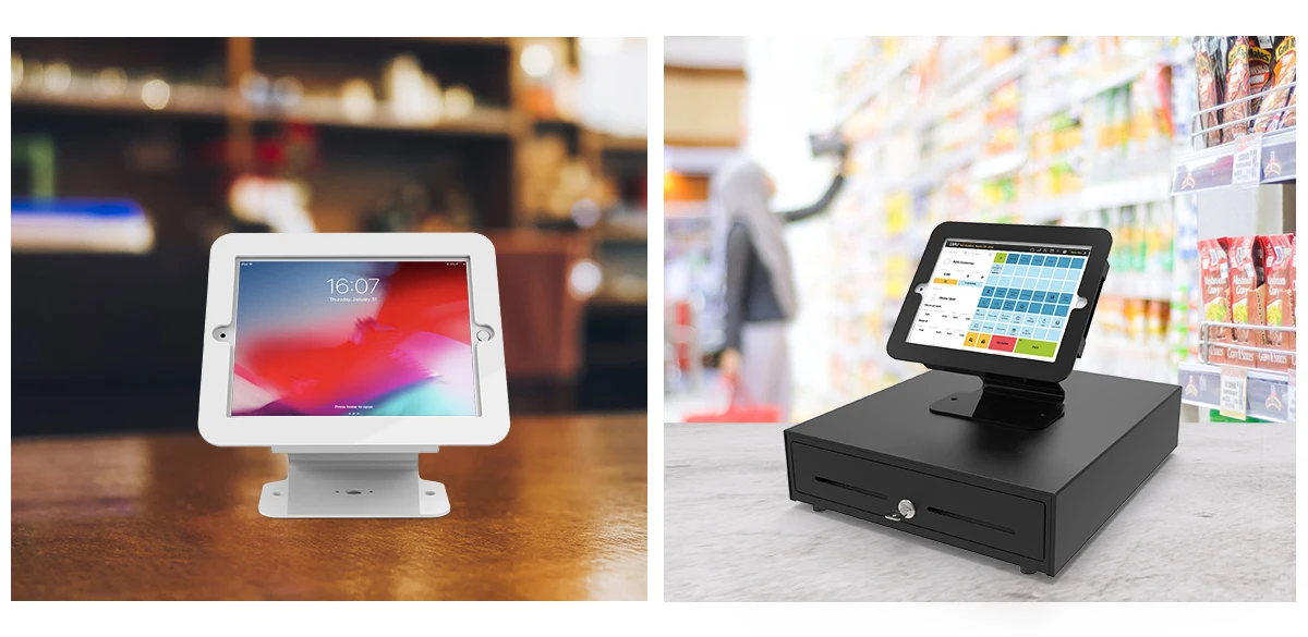 Stylish Countertops Desktop Tablet Stands Tablet Enclosure Supports Landscape or Portrait Mounting 360 Degree Rotating Base