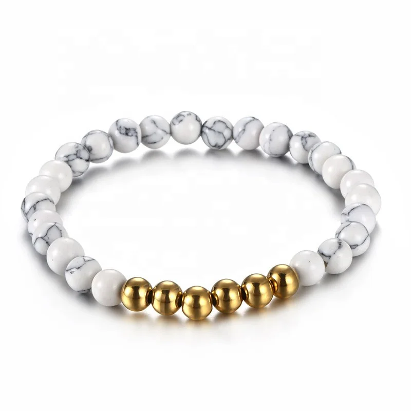 Dr.Jewelry 2022 New High Quality Stainless Steel Beads White Pine Stone Bead Bracelet Crystal Elastic Bracelet Men Women Jewelry