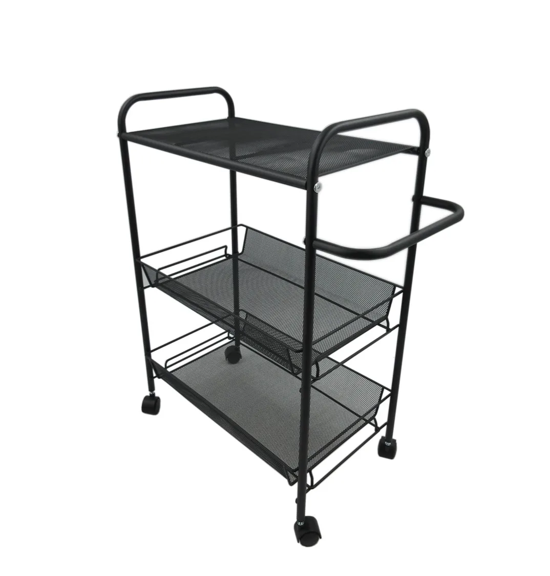 Special Design Good Reputation Four-Wheel Platform Black Metal Document Trolley For Storage