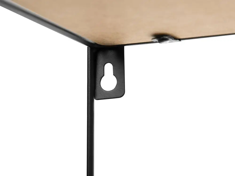 Living Room Industrial Metal Round Wall Book Shelf Black Finish With Light Wooden Slaves