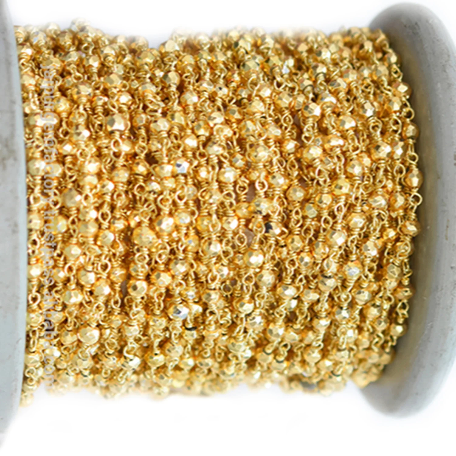 Pyrite Rondelle Shape 925 Sterling Silver Gold Plated Rosary Wire Wrap Chain Jewelry Making