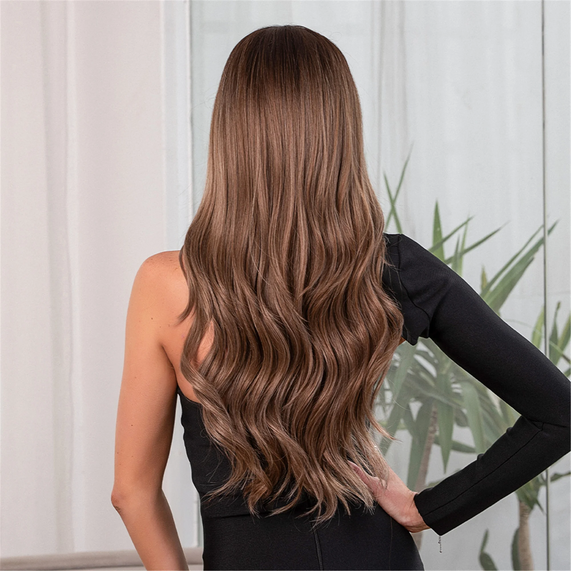 BVR wholesale Wig synthetic hair High Quality Heat Resistant fiber long wavy brown mixed Synthetic Wigs for daily