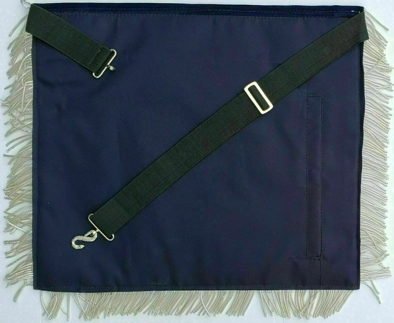 Masonic Shrine apron with gold and silver bullion with navy blue velvet and backing with navy blue backing with pocket