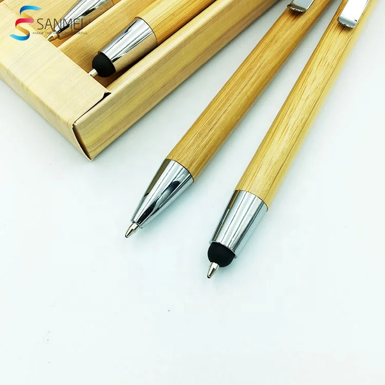 Promotional ball pen stylus touch pen with box logo custom eco bamboo pen set