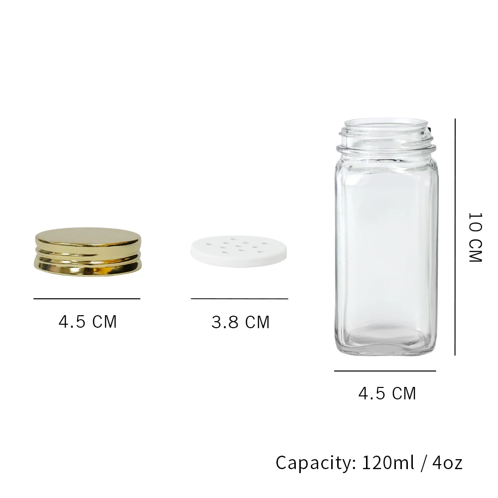 HNA Taiwan Made Golden Glass Spice Jars 4 ounces Empty Bottle with Shaker Lids Caps