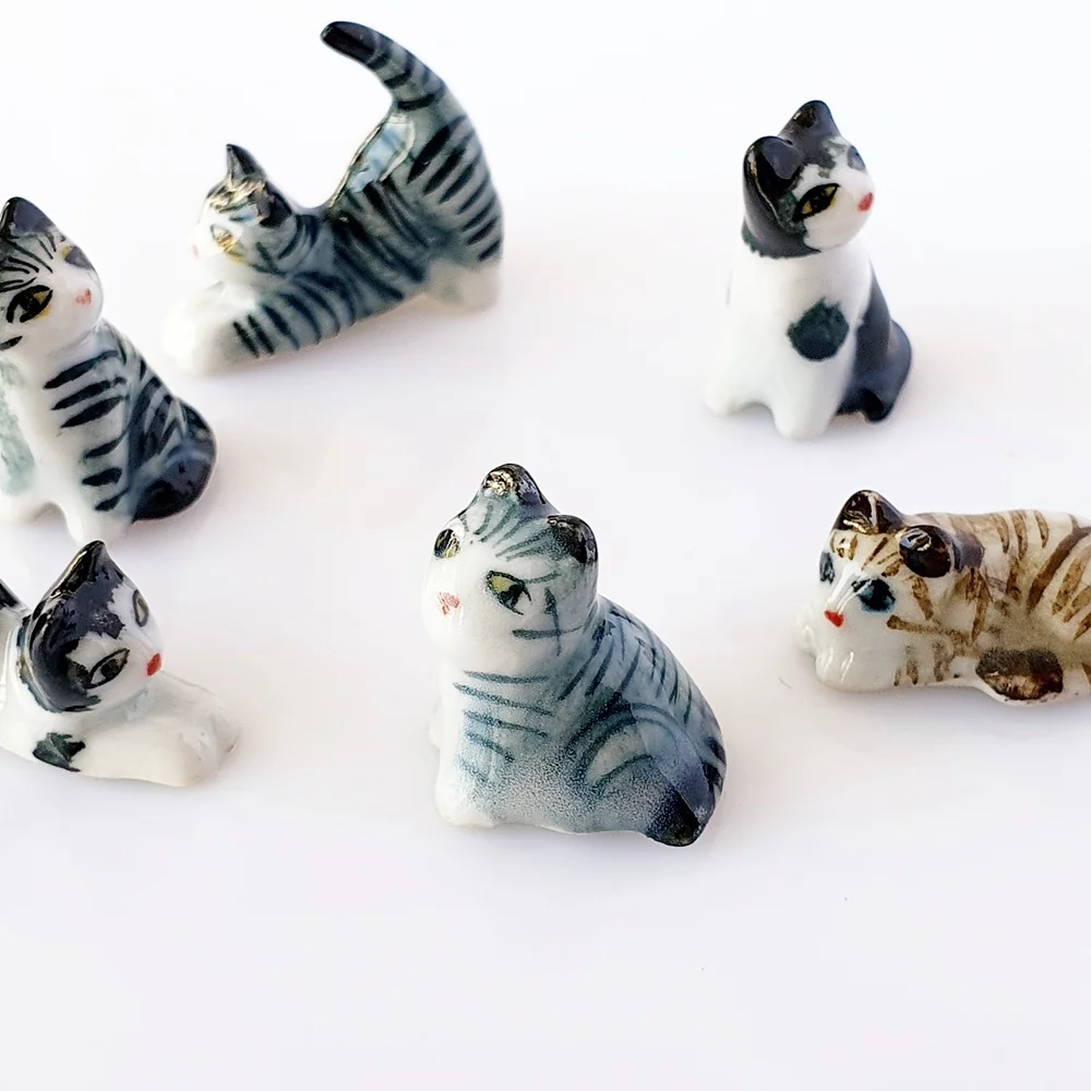 Dollhouse Miniatures Ceramic Figurine Animals Cat Kitten 6pcs/set