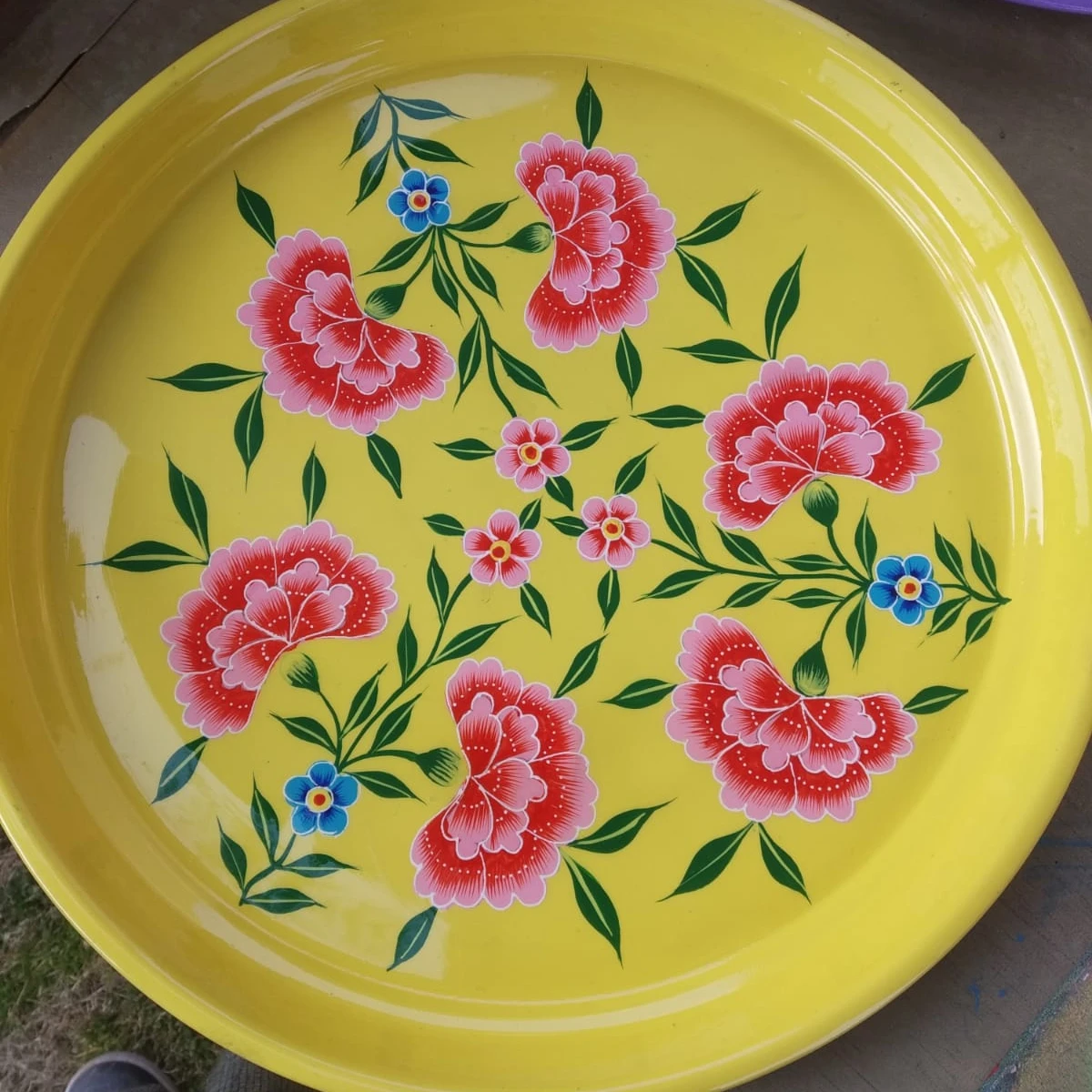 Hand painted food plates, steel food plates, Indian food plates stainless steel