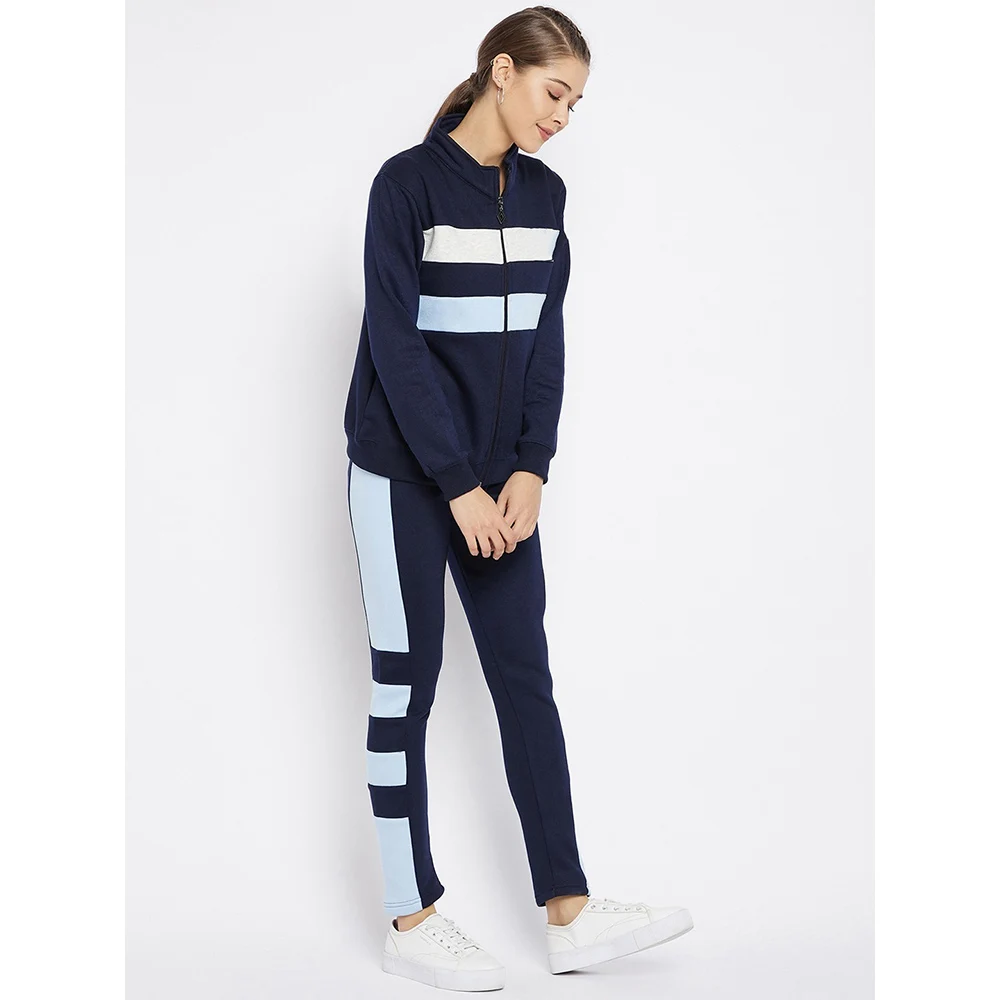 2022 Fashionable Stylish Customized High Quality Color Block Full Sleeved Out Door Winter Warm Tracksuit For Woman