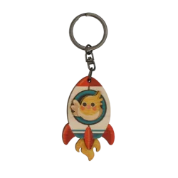 Rocket Yellow Parrot Cute Animal Wood Keychain Souvenir