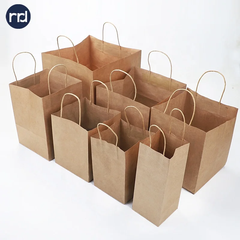 RRD, оптовая продажа, биоразлагаемая коричневая Упаковка из крафт-бумаги для еды на вынос, подарочный бумажный пакет на молнии с ручками, сделано в Китае