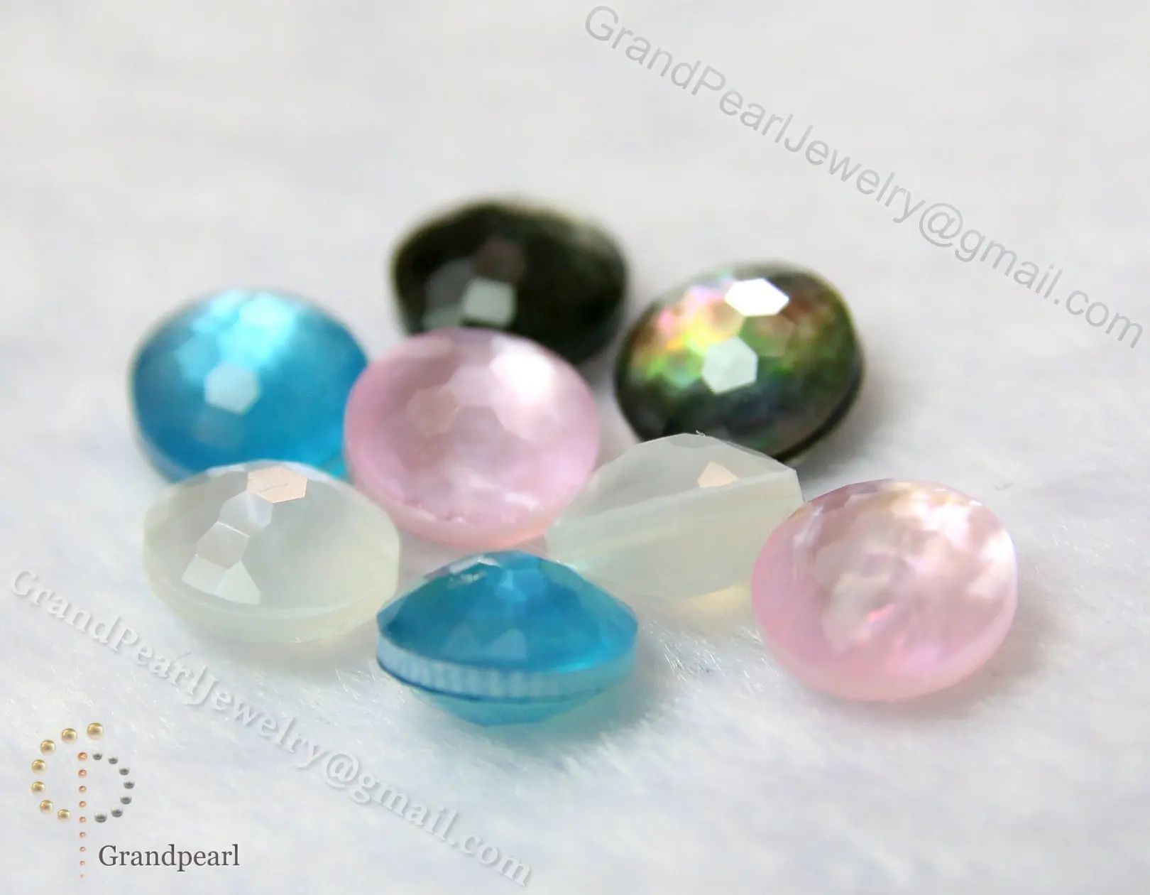 Triplet Gemstone  - 8mm Mother of Pearl with faceted crystal - Round